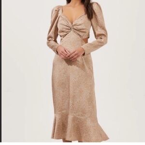 Astr Champagne Lace Long-Sleeve Maxi Dress